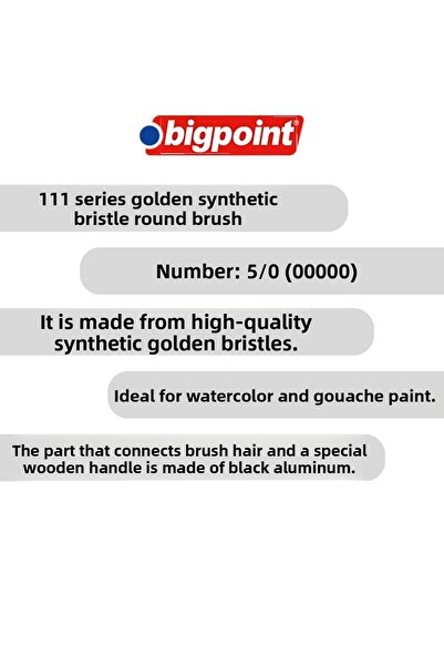 Bigpoint Golden Synthetic Round Brush No. 5/0 - for Water and Gouache Paint