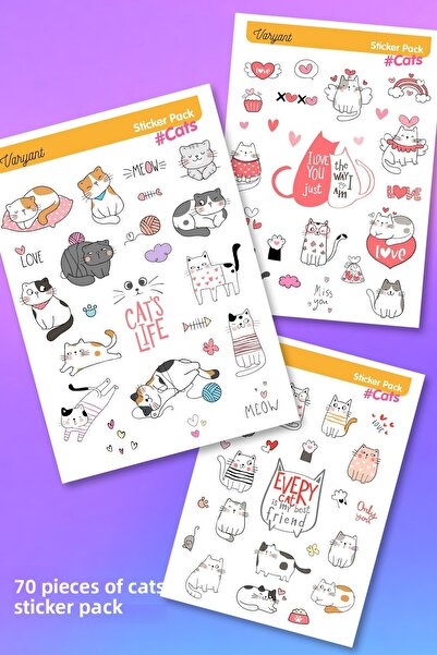 Varyant مجموعة ملصقات القط لمجموعة ملصقات دفتر الملاحظات والمخطط والمجلة واله...
