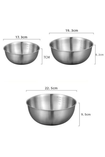 Choice 3 Sizes 1-3 Stainless Steel Bowl Set with Scale for Cooking Baking Food Storage Large Capacity Mixin