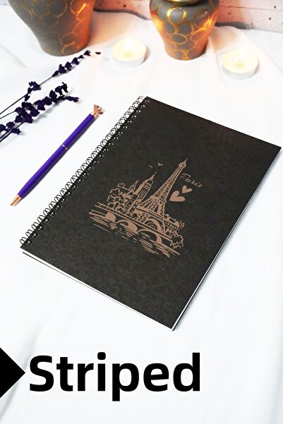 markcat دفتر ملاحظات A5 بغطاء كرافت أسود بطابع باريس - دفتر ملاحظات مسطر - 60...