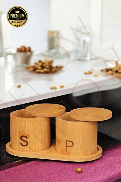 NEWNOW Bamboo 2-Piece Salted Pepper Bowl - Spice Bowl with Lid