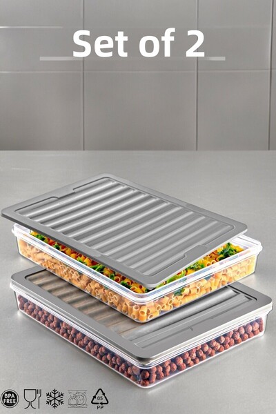 NY HOME مجموعة فريش بوكس مكونة من قطعتين - حاوية تخزين رمادية مناسبة للميكروو...