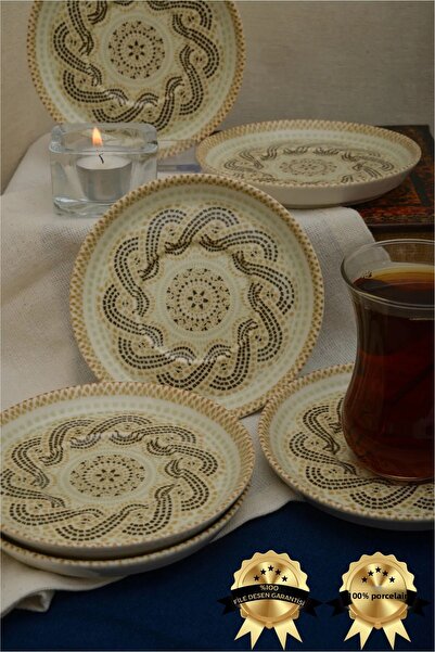 Heda Porselen Efes 6 pieces 12cm porcelain tea plate broken white