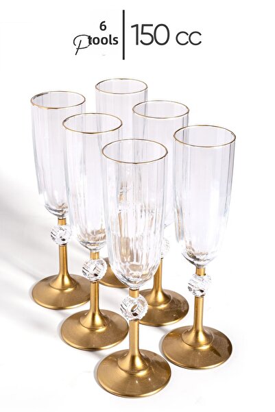 MEST Emora 6 Pieces Footed Ring Honey Color Coffee Side Water Glass Set - 150 Cc Elegance and Elegance