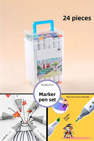 BEYZANA مجموعة أقلام تحديد شفافة مزدوجة الجوانب مكونة من 24 قلمًا - طلاء احترافي