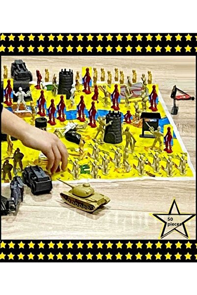 OYUNCAKSAHİLİ Soldier Sets with Tanks and Play Mat 50 Pieces 2 Packs Commando Airplane Castle Helicopter Toy