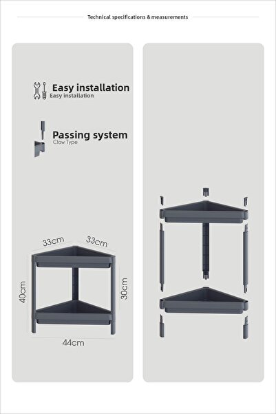 Mutfak Köşesi 2 τεμάχια Τρίγωνο 2 επιπέδων γωνιακό ράφι, Οργανωτής κάτω από το νεροχύτη, Ράφι οργάνωσης ντουλαπιών μπάνιου