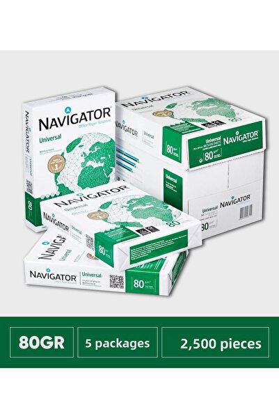 NAVİGATÖR ورق نسخ A4 - 80 جرام، صندوق واحد: 2500 قطعة (5 × 1 عبوة: 500 قطعة)