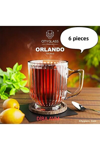 DİBA AVM Orlando 6-piece Crystal Handled 175ml Tea Coffee Cup Set