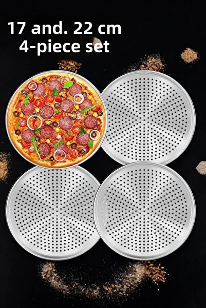 Transformacion صينية بيتزا لحماكون مثقبة من الفولاذ مقاس 17 و22 سم، مجموعة من 4 قطع 721570