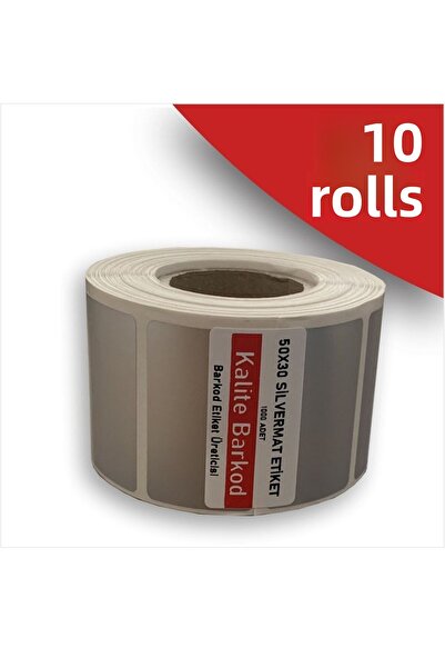 Kalite Barkod ملصق فضي مقاس 50x30| 10 لفات من ملصقات Demirbaş