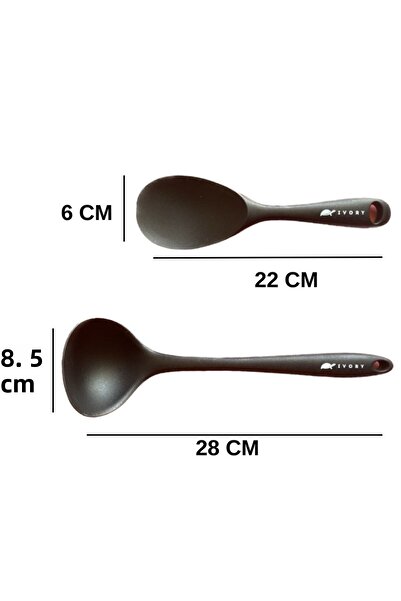 Multiamo Hard Tip Heat Resistant Fireproof Nonstick Silicone Spoon Set 2 Pieces 22cm Spoon 28cm Ladle
