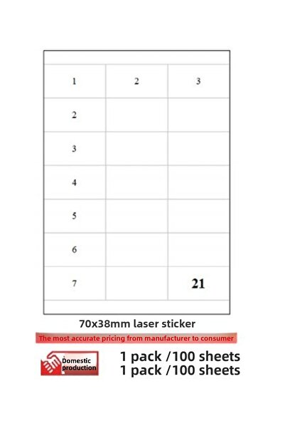A1 Etiket A1-2121 100 A4 Sheets Laser Label 70 X 38 Mm 21 Labels in 1 A4 Sheet
