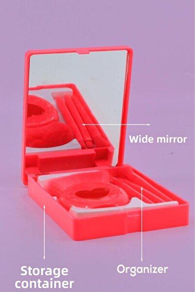 MUJGAN Professional Portable Mirrored Makeup Brush Set Dark Pink with Heart