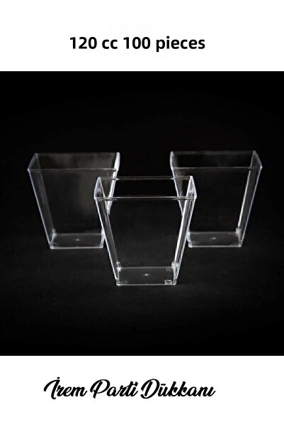 İrem Parti Dükkanı Transparent Crystal Mica Hard Plastic Cubic Prism Bowl 120 Cc 100 Pieces Without Cover Presentation Container