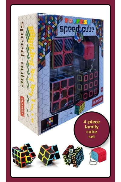 TOYFEST Set of 4 Speed Intelligence Cube Intellect Cube Rubic Cube Set Fiber 2X2 - 3X3 - Square 3X3 - 3X3 Keychain