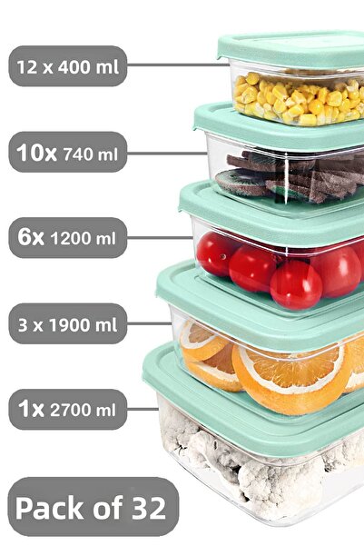 Meleni Home   Green 32' Rectangular Food Storage Container Set - Microwave Safe Organization