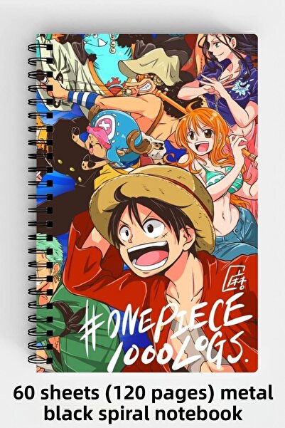 Anime Marketi A5 Spiral Hard Cover Notebook with One Piece Characters Design 120 Sheets