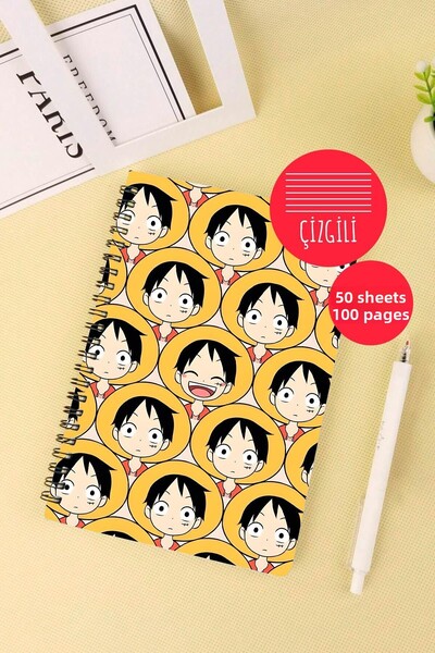 Anime Marketi قطعة واحدة من دفتر المدرسة ذو الطابع الأنمي A5، 50 ورقة، 100 صف...