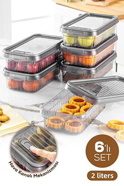 Vienev Σετ 6 δοχείων αποθήκευσης με αυτοκόλλητα καπάκια που κλειδώνουν, 2 λίτρα