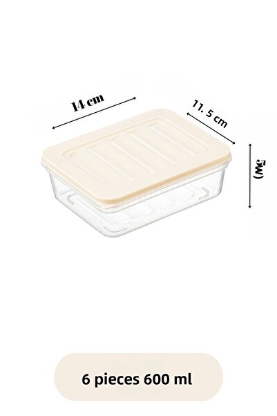 Flash Bazaar منظم ثلاجة مكون من 6 قطع، حاوية تخزين مناسبة للميكروويف والطحن، غطاء كريمي 6 × 600 مل