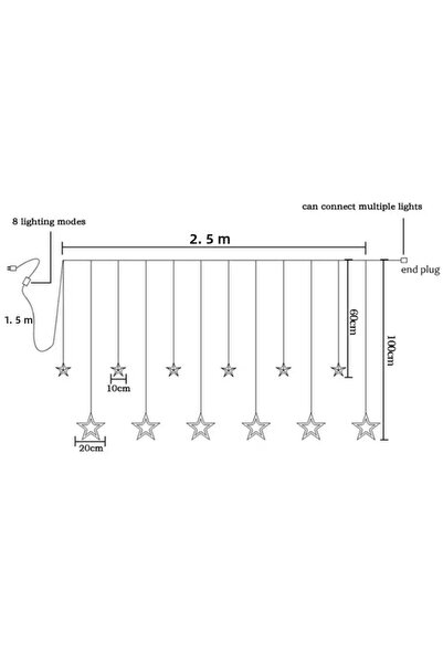 Coverzone Χριστουγεννιάτικο στολισμό με κρεμαστό φωτιστικό 10 αστέρων με φωτιστικό LED 2,5 μέτρων με κρόσσια LED