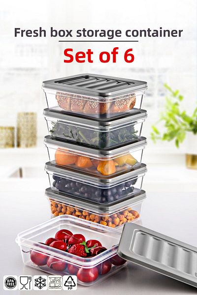 Nandy Home Freshbox Set of 6 - Suitable for Microwave and Diffraction, 0.6 Lt Gray Storage Container