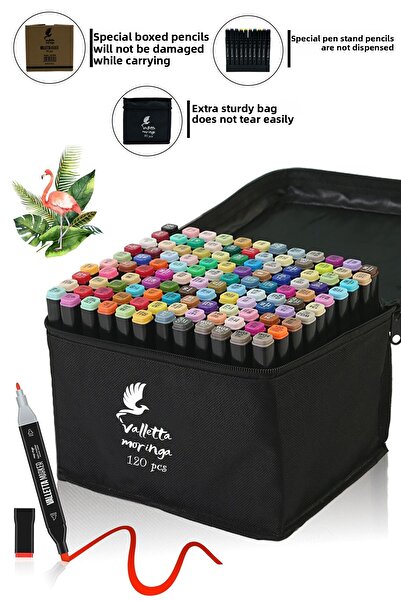 valletta مجموعة أقلام ماركر فنية مزدوجة الجوانب مكونة من 120 قطعة من Moringa مع حقيبة