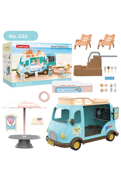 Choice1 رف كتب حافلة مدرسية C02 1/12 بيت دمية غابة عائلة مبيعات الآيس كريم مركبة أثاث مصغر F