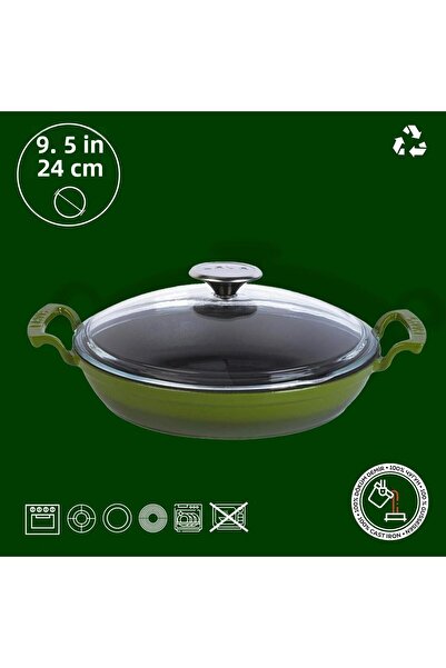 Lava 24cm Cast Round Pan - Glass Lid, Double Handle Iron Solid