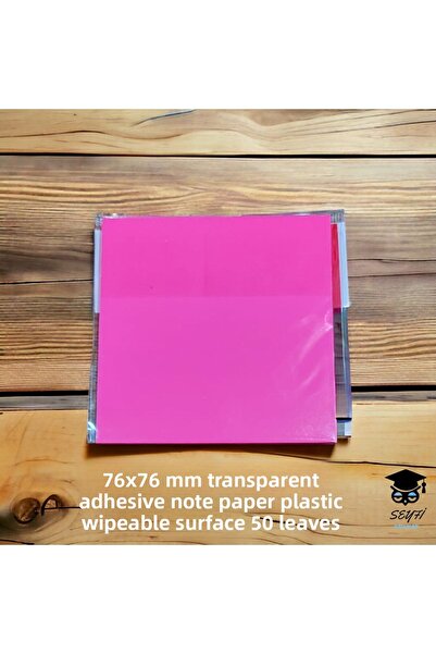 SEYFİKİRTASİYE Pink 76X76 mm - Transparent Adhesive Plastic Note Paper, Erasa...