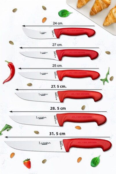 LAZBİSA Silver Series Kitchen Knife Set Row Pastry Onion Knife and Montessev Wooden Spoon Set (13 Pieces)