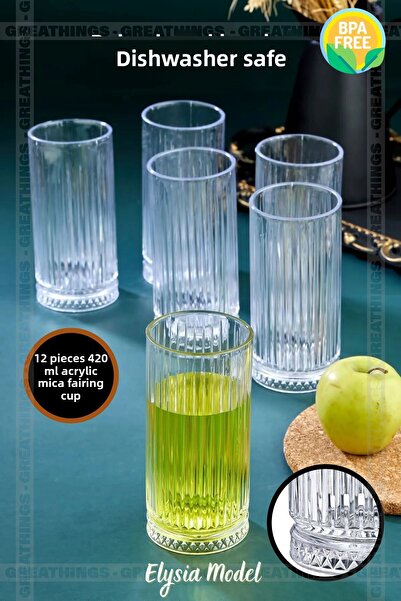 Greathings 12 bucăți 420 ml pahar acrilic cristal pentru apă răcoritoare, mod...