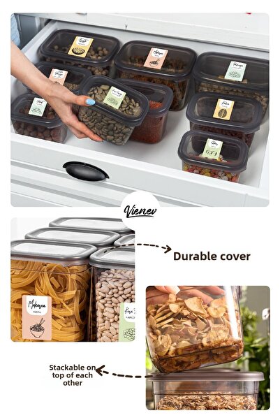 Vienev Set of 6 Peggy Rectangular Storage Containers with Colorful Labels 1150 Ml Anthracite