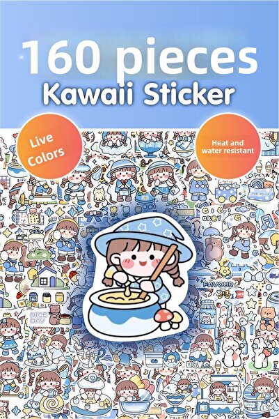 Piksel Grafik مجموعة ملصقات الرسوم المتحركة الزرقاء المكونة من 160 قطعة - ملص...