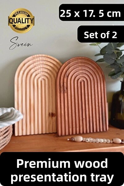 Svein Decorative Wooden Carved Brown Bamboo Rainbow Presentation Tray Plate N...