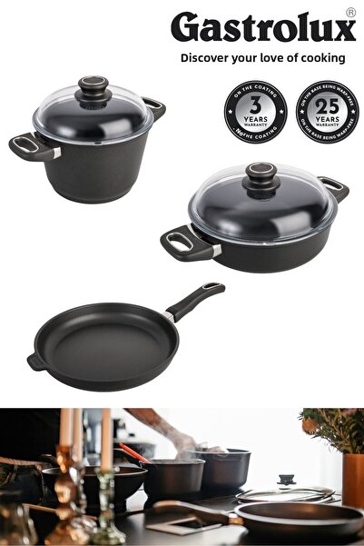 GASTROLUX طقم أواني طهي 5 قطع 20 سم وعاء عميق 24 سم وعاء أساسي 28 سم مقلاة