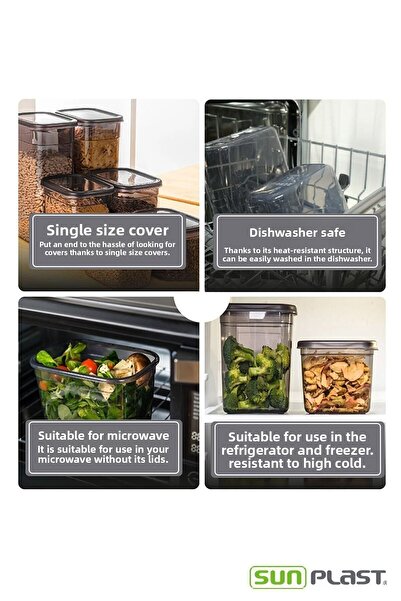 Sunplast ROYAL 6-Piece Storage Container Set - Leak-Proof Silicone Transparent Lid - Anthracite Food Container