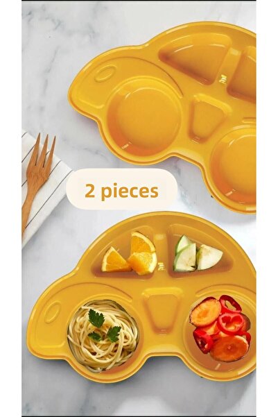 Bayev 2-Piece Car Model Food Plate (2 Pieces of Orange) Baby and Child Divided Dinner Plate