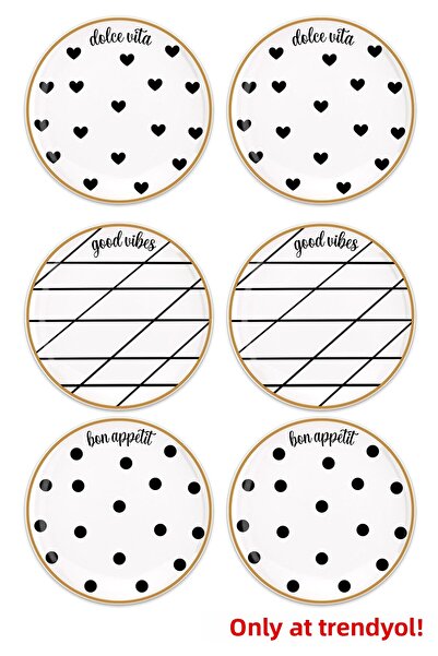 Vivas طبق حلوى بورسلين منقوش مختلط مكون من 6 قطع، طبق إفطار، طبق تقديم 21 سم