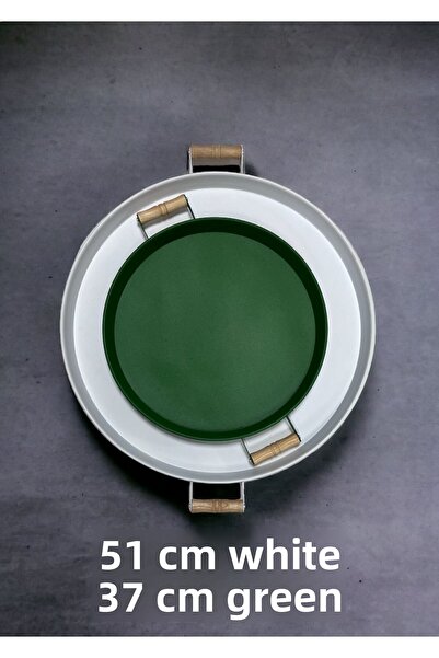 kitchen trend 51 سم أبيض 37 سم أخضر 2 قطعة صينية معدنية مستديرة صينية عرض صينية الشاي والقهوة