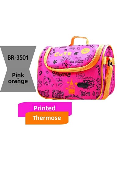 Brons حقيبة غداء مطبوعة مع ترمس وردي Br-3501