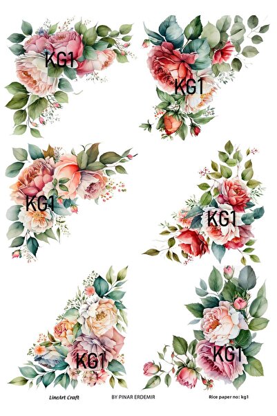 LİNEART ديكوباج نحاسي من سلسلة KG - نمط وردة زاوية، 29X42 سم رقم: KG1