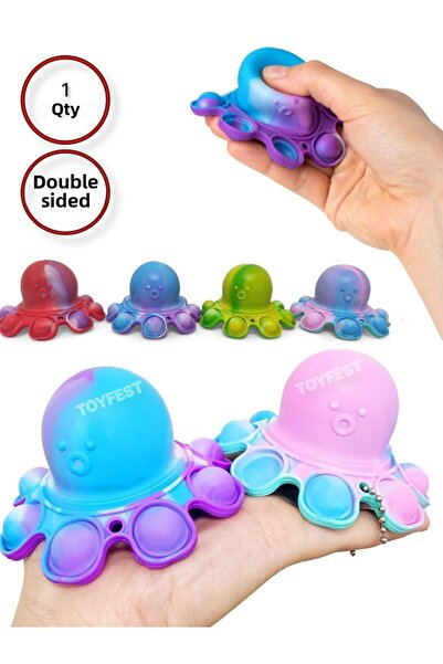 TOYFEST Push Popper Flip Octopus - ملحق حقيبة سلسلة مفاتيح ناعم لتخفيف التوتر...