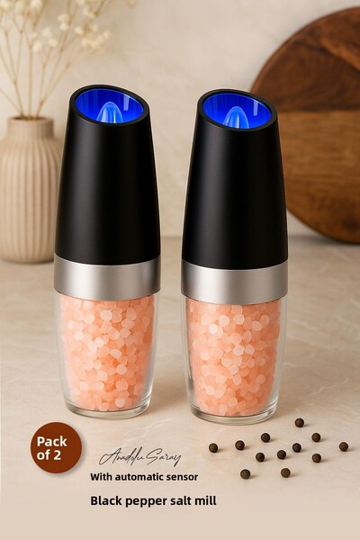 Anadolu Saray 2 قطعة مطحنة الفلفل الأسود والملح مع مستشعر أوتوماتيكي |   شفرة...
