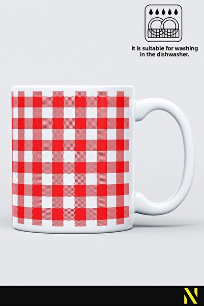 nilizma Red Colored Plaid Gingham Patterned Mug – 330 ml Mug |   Stylish and Durable Design
