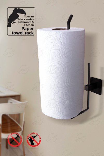 vipgross Paper Roll Towel Holder, Napkin Holder, Adhesive Design, Bathroom Hanger - Adhesive Napkin Holder/ Black