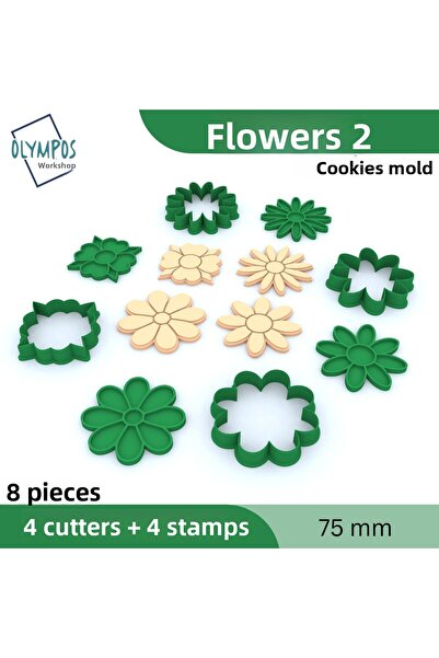 Olympos Atölye Flowers 2 (Stamped) |   8 Pieces |   Cookie - Sugar Dough - Pl...