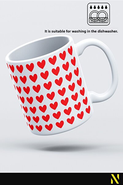 nilizma Red Heart Patterned Colorful Mug Cup – 330 ml Mug | Stylish and Durable Design