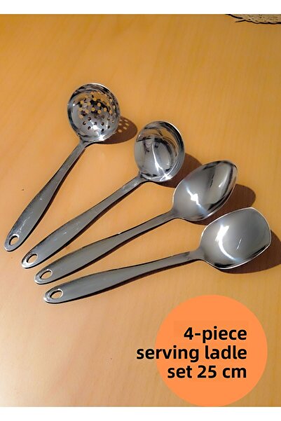 BRE HOME 4 Pieces Silver Stainless Steel Serving Set, Spatula Spoon Colander Scoop Serrated Set